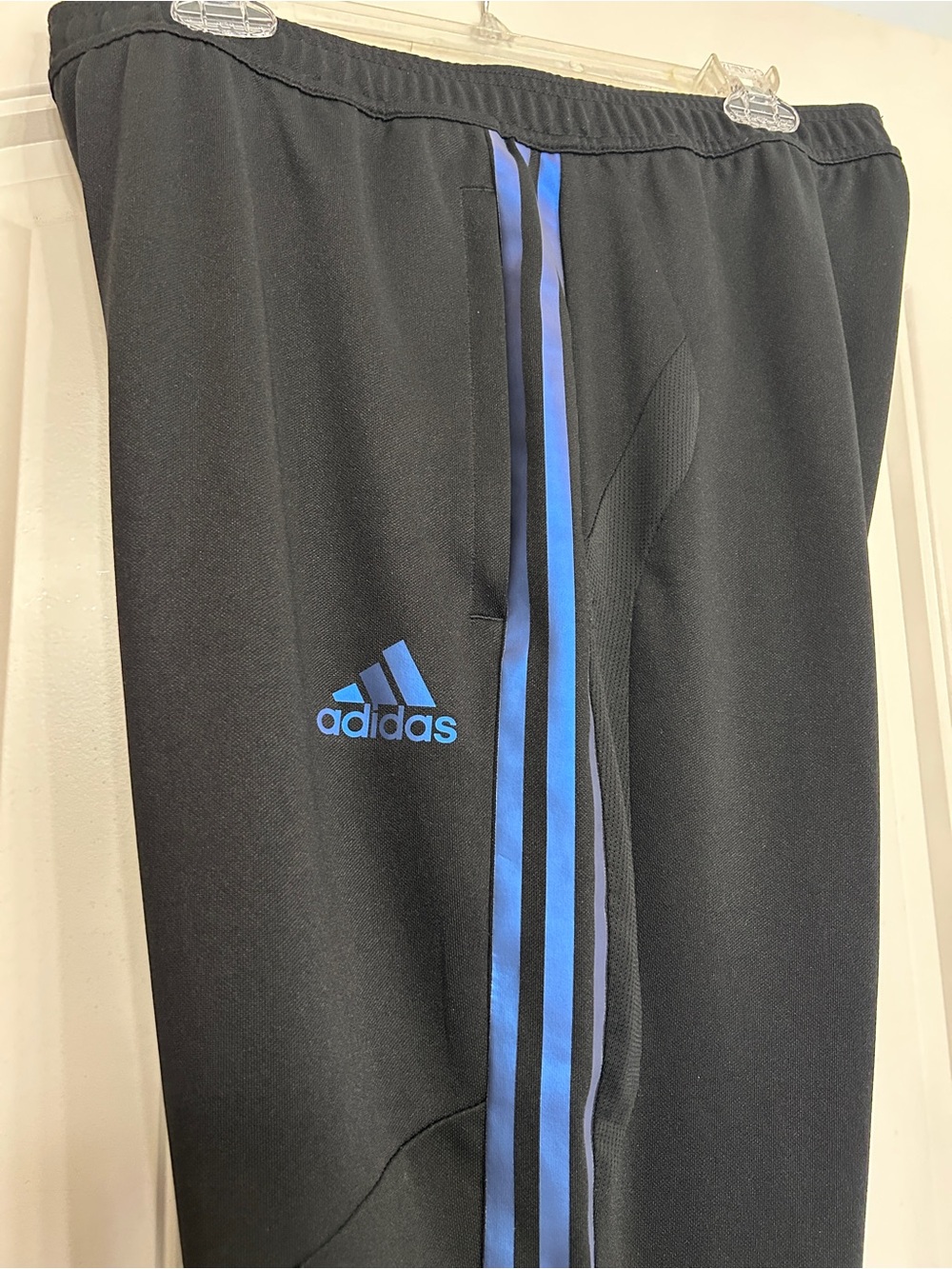 Adidas Tiro Black Track Pants with Blue Metallic Stripes, unisex, Sz L - Picture 4 of 6
